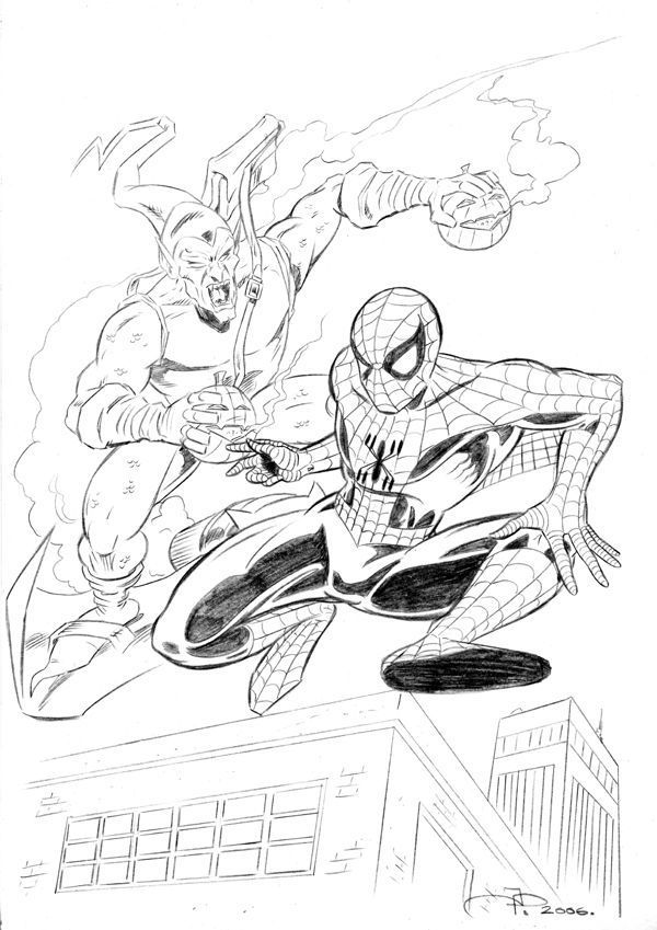 Libro para colorear online Duelo entre el Duende Verde y Spiderman