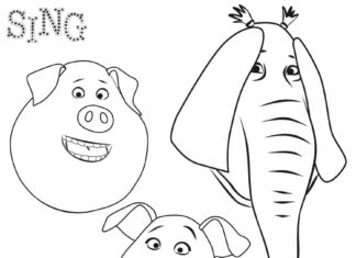 Printable coloring pages with characters from the movie Sing 1 and 2