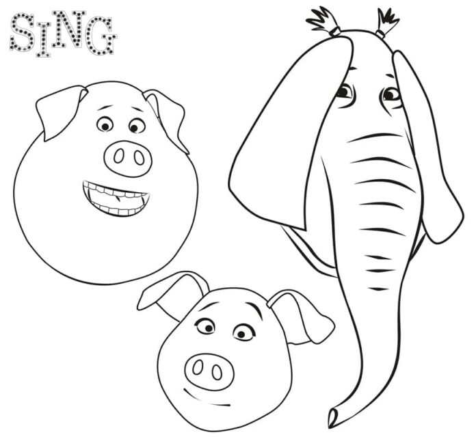 Printable coloring pages with characters from the movie Sing 1 and 2
