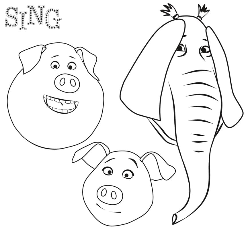 Pages à colorier avec les personnages du film Sing 1 et 2 à imprimer