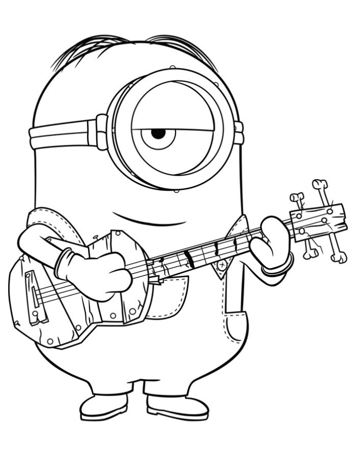 Minion spelar gitarr till tryck