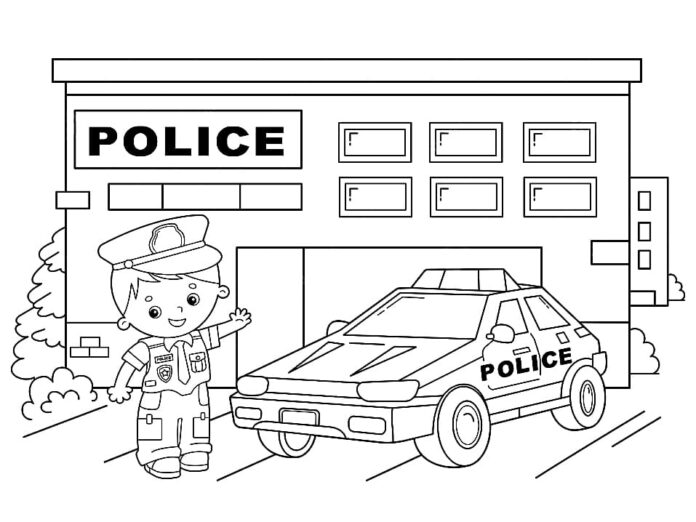 Coloring Book Police Station Building for Boys