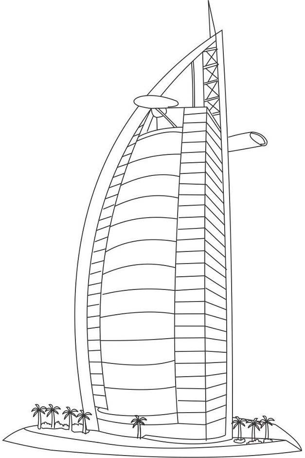 印刷用塗り絵 Burj Al Arab - ドバイのホテル