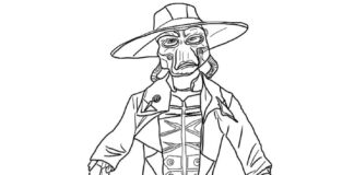 Printable Cad Bane coloring book with hat