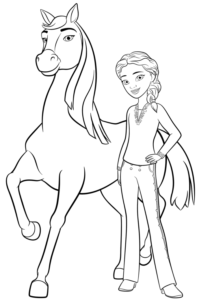 Spirit Riding Free coloring book of Dizewina with a horse