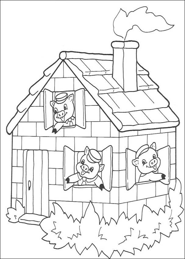 Casa de livros para colorir Os Três Porquinhos