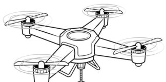 Druckfähiges Malbuch Drohne und Kind