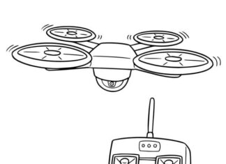 Livro colorido Drone e o controle remoto para controlá-lo