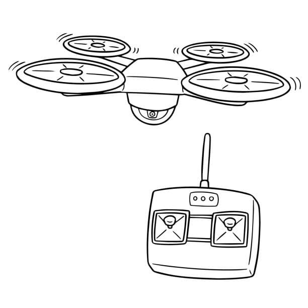Livro colorido Drone e o controle remoto para controlá-lo
