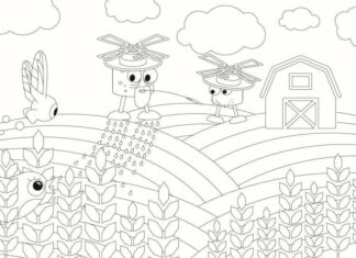 Coloring book Drones in agriculture in the fields to print
