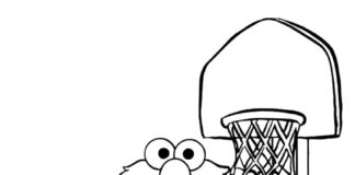 Elmo värityskirja pelaa koripalloa