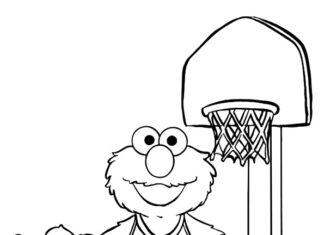 Livre à colorier Elmo jouant au basket-ball
