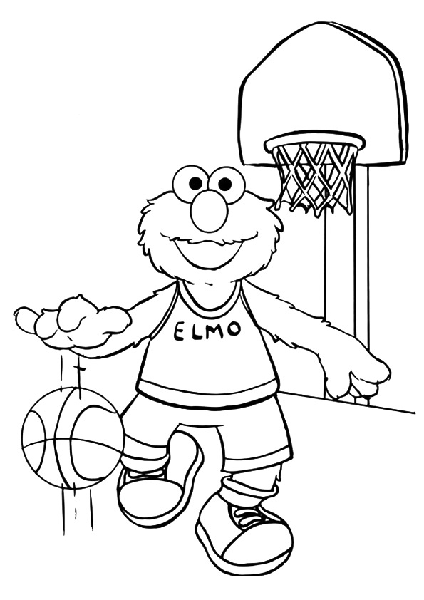 Libro da colorare di Elmo che gioca a basket