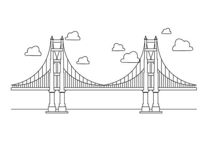Színezőkönyv Golden Gate híd - amerikai folyami híd nyomtatható