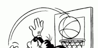 Goofy målarbok spelar basket