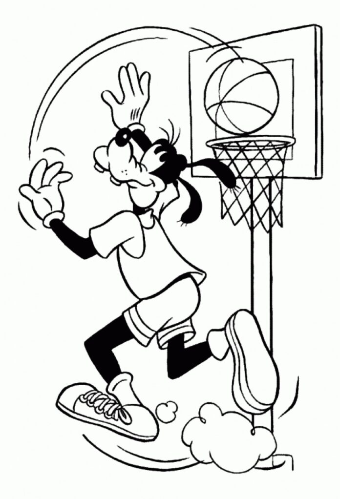 Goofy omalovánky hrající basketbal