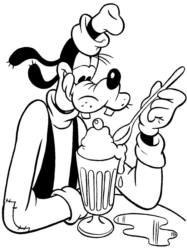 Goofy eats ice cream coloring book for kids