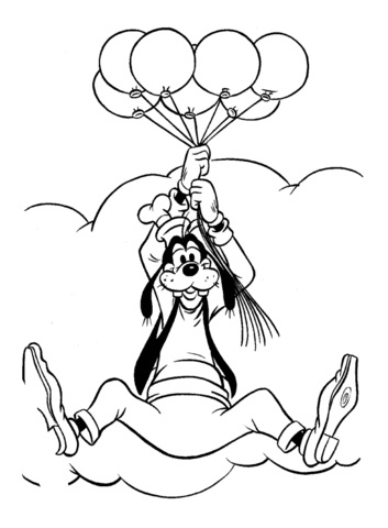 Omaľovánka Goofy lieta na balónoch