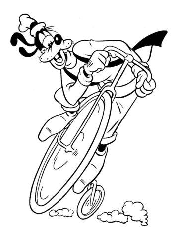 Goofy coloring book on a bike