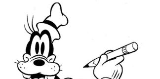 Goofy coloring book draws a picture
