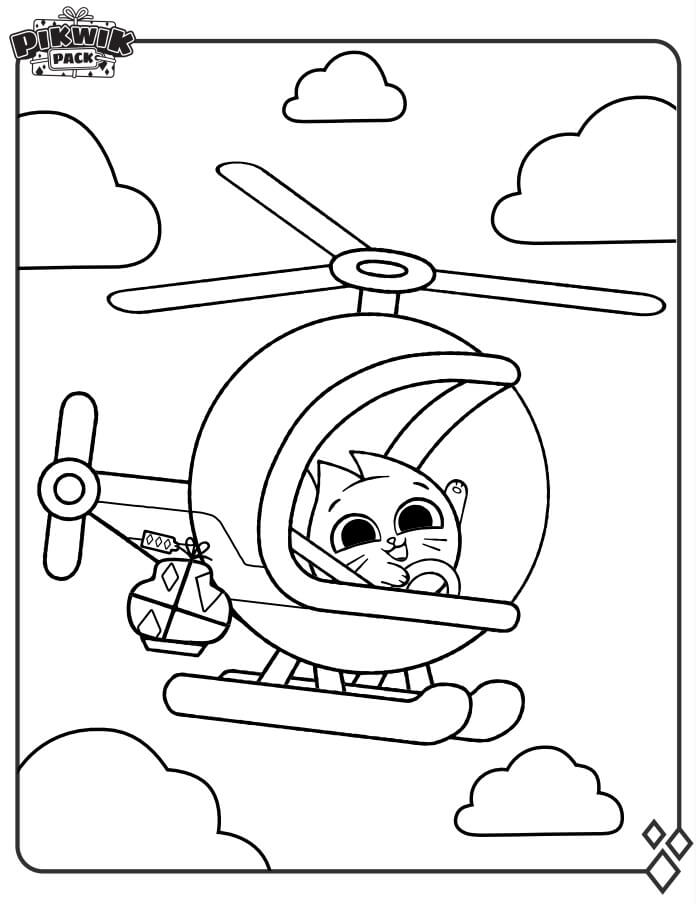 Mogyoró színezőkönyv egy helikopterben a Pikwik Pack-tól