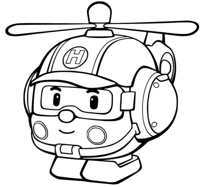 Coloring Book Helicopter Helly with Robocar Poli