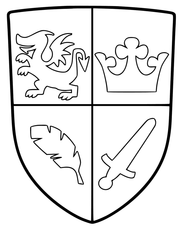 Livro de coloração do escudo de armas do cavaleiro