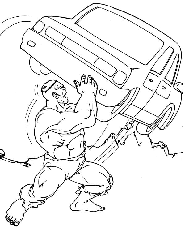 Hulk throws cars printable coloring book