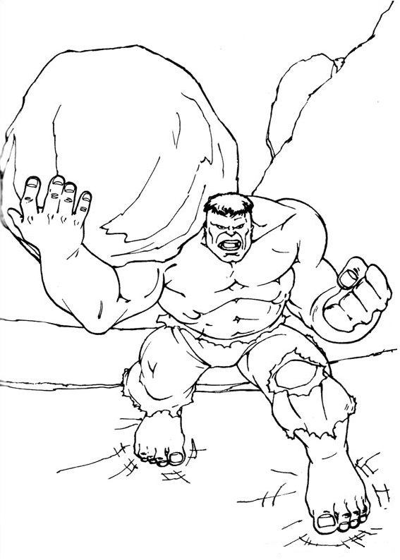 Kolorowanka Hulk trzyma skałę