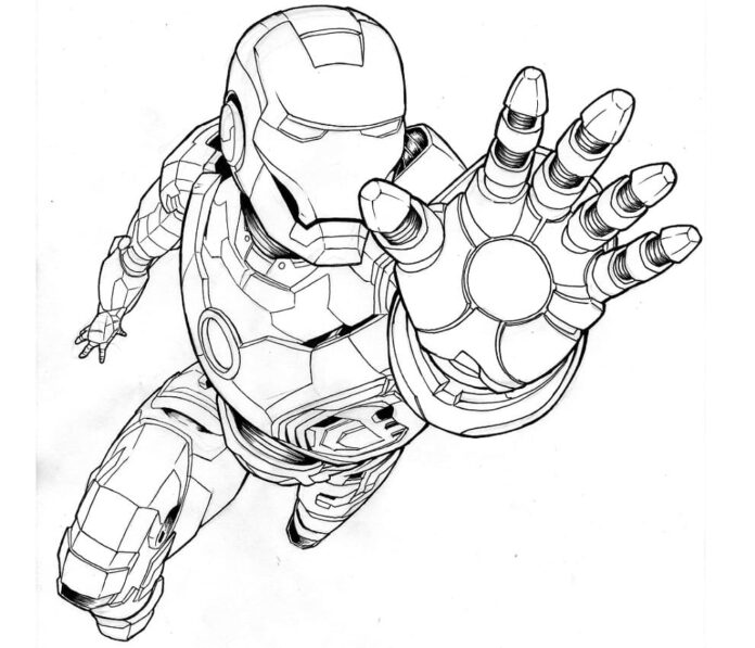 Iron Man coloring book in the skies for kids to print