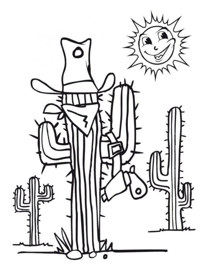 Cactus coloring book in the wild west