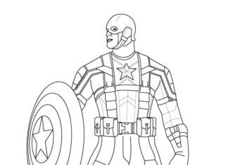 Coloring book Captain America with shield and suit