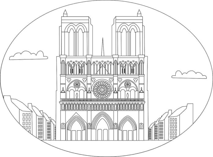 Libro da colorare stampabile Cattedrale di Notre Dame di Parigi