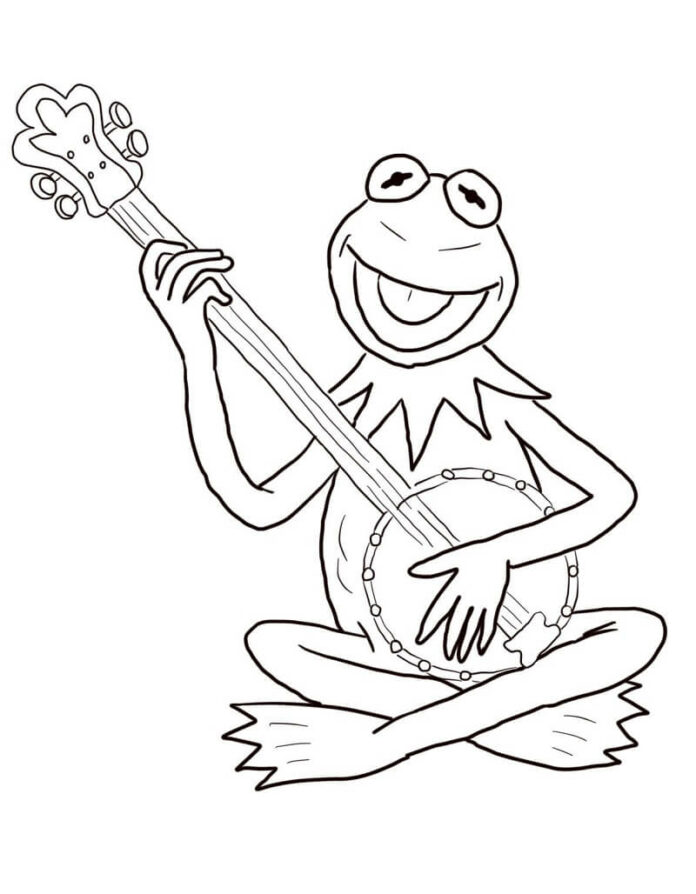 Värityskirja Kermit soittaa kitaraa