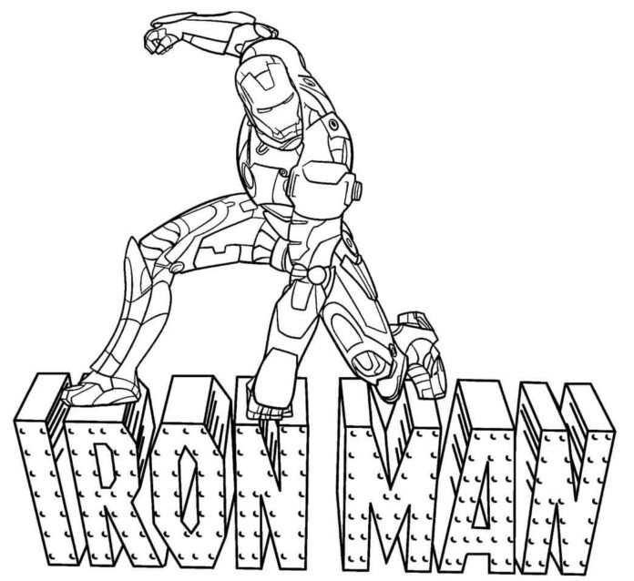アイアンマンのロゴとキャラクターの塗り絵
