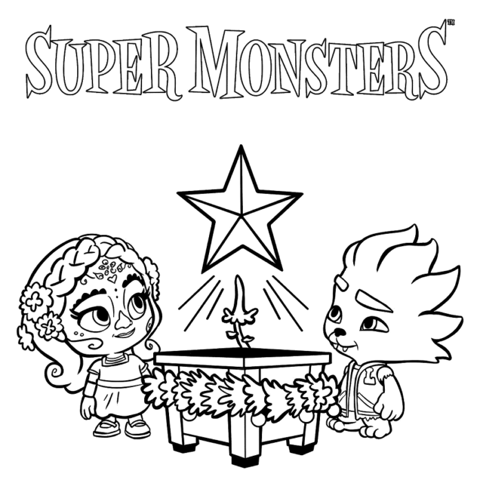 Färgbok med logotyp och Super Monsters