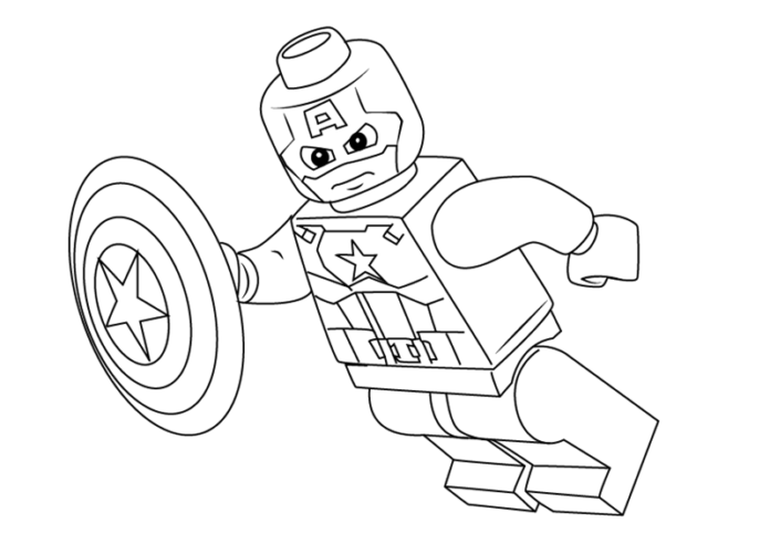 Kolorowanka Ludzik Lego Kapitan Ameryka dla dzieci do druku