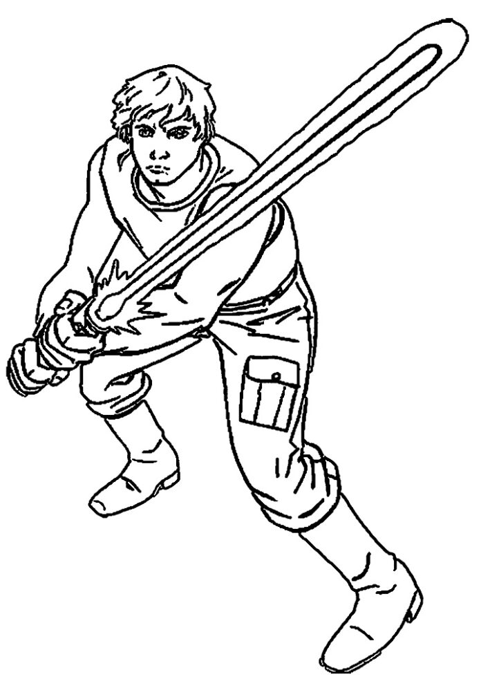 Luke Skywalker coloring book with sword printable