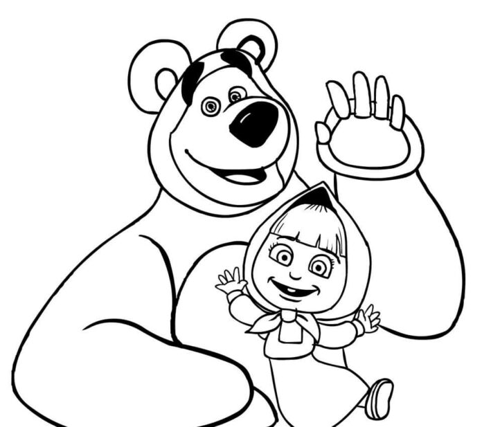 Mascha und der Bär Malbuch für Kinder zum Ausdrucken