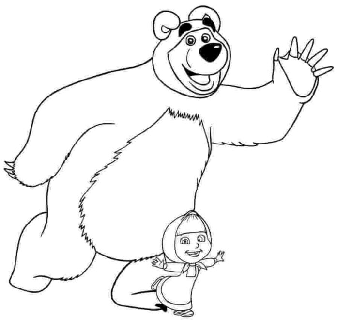 Masha og bjørnen til farvelægning til børn, som kan udskrives
