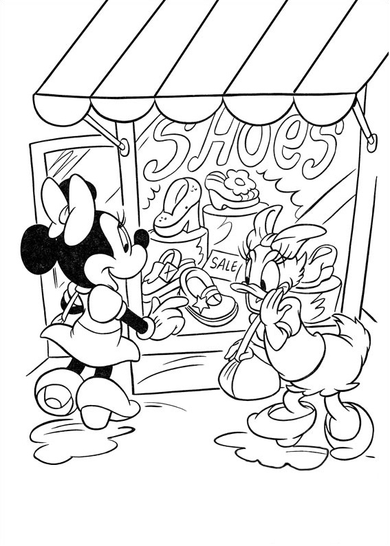Libro para colorear de Minnie Mouse y Daisy en un viaje de compras