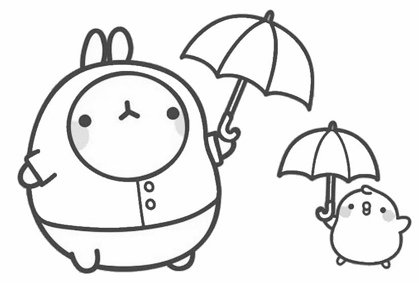 Molang-Malbuch und Regenschirm