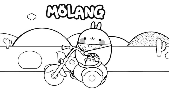 Libro da colorare Moto con cestino Molang