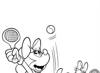 ミニーマウスとデイジーダックの塗り絵プレイテニスの印刷物