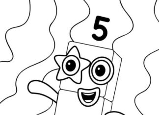 Numberblocks 5 nyomtatható színezőkönyv gyerekeknek