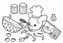 Värityskirja Octopus Inkling kokkeja