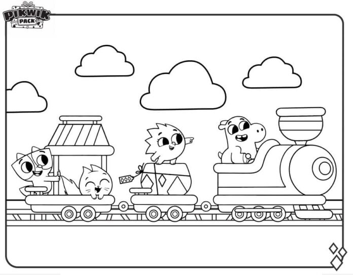 Libro da colorare stampabile del treno Pikwik Pack