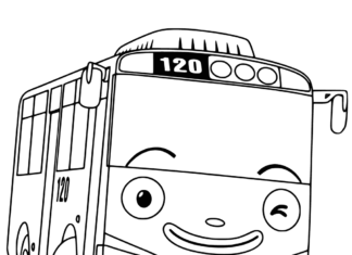 Värityskirja merkki Autobusik Tayo lapsille tulostaa