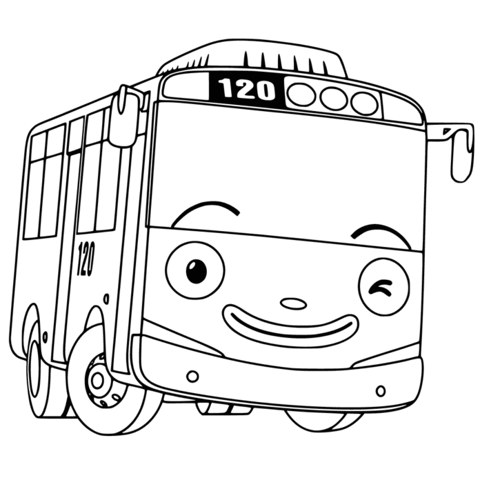 Farvelægningsbog Karakter Autobusik Tayo til børn til udskrivning