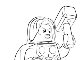 Thor character coloring book made of lego bricks